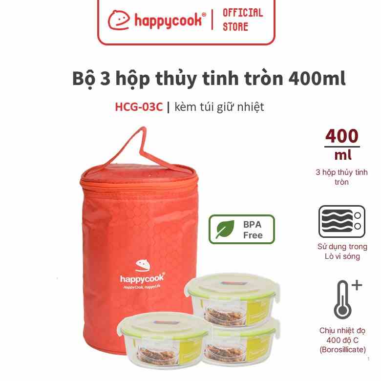 Bộ hộp thủy tinh tròn Happy Cook 3pcs 400ml HCG-03C