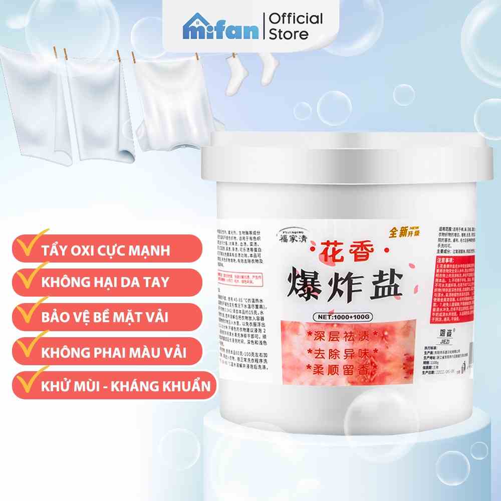 Bột Tẩy Trắng Quần Áo Thần Thánh 1100gr Mifan - Làm sạch vải ố vàng, vết bẩn khó giặt - An toàn, không phai màu