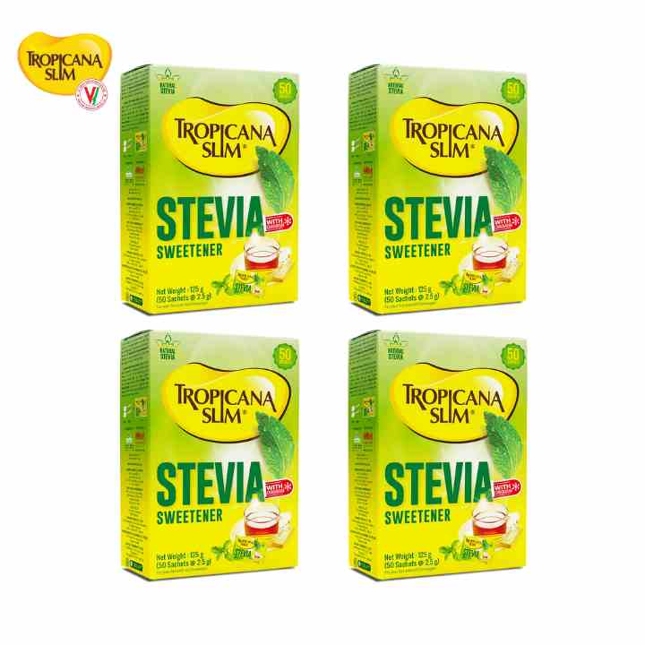 Combo 4 Hộp Đường Ăn Kiêng Nhập Khẩu Indonesia Chiết Xuất Từ Lá Cỏ Ngọt Tropicana Slim Stevia (Date Mới)