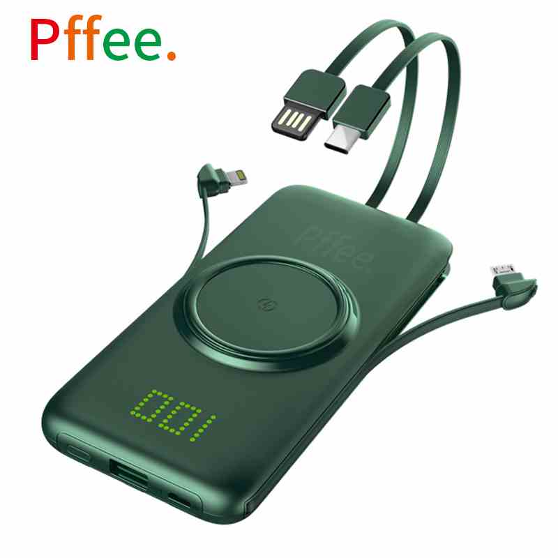 Sạc Dự Phòng Không Dây Pffee 10000Mah 20000mAh Qi 2A + Micro Type C 3 Trong 1 Tiện Dụng