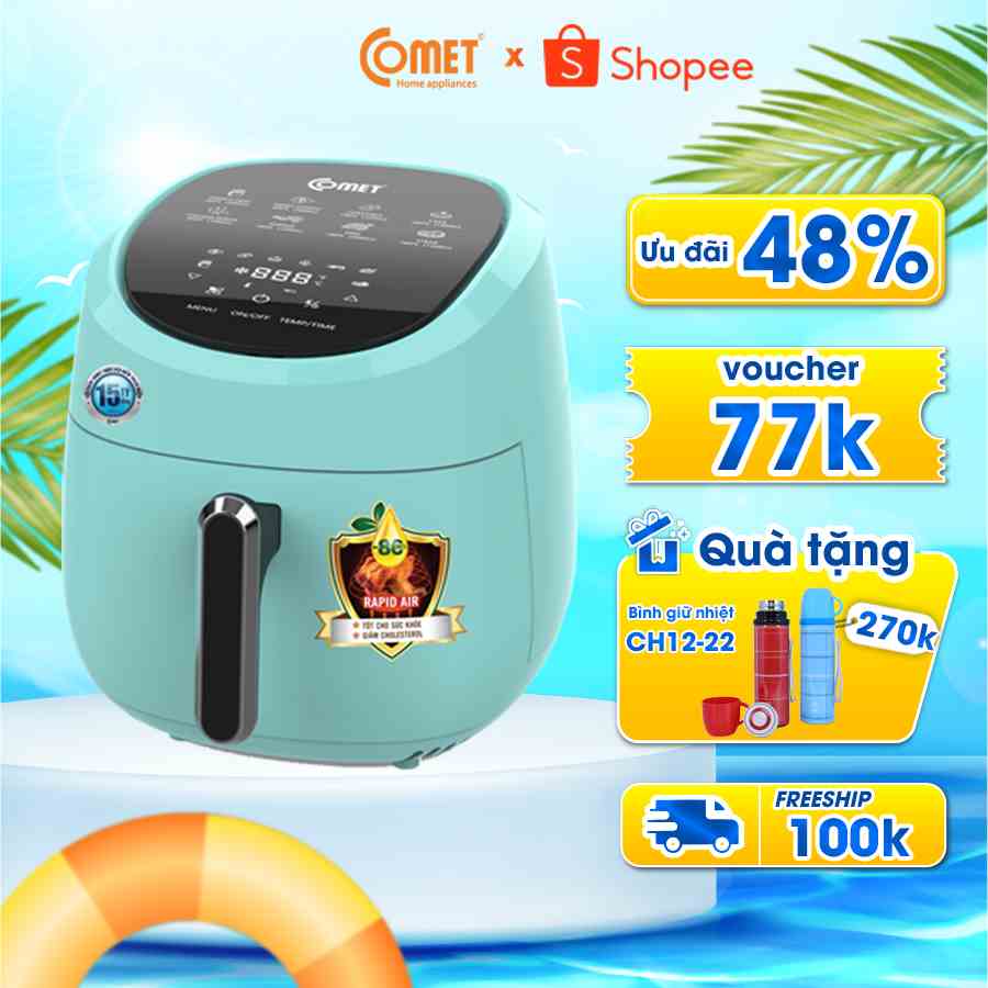 [Mã ELCMVIP1 giảm 10% đơn 699K] Nồi chiên không dầu phím cảm ứng điện tử COMET 4L - CM6838:Xanh navy