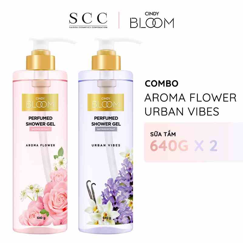 Combo Sữa tắm nước hoa Cindy Bloom Aroma Flower ngọt ngào nữ tính + Urban Vibes tự tin cuốn hút 640g