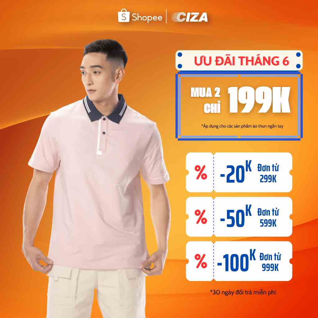 Áo thun polo nam tay ngắn cổ trụ vải cotton CIZA kiểu dáng basic phong cách trẻ trung APNR32