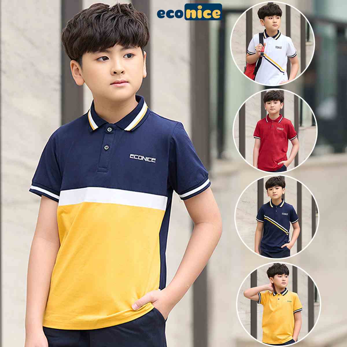 Áo thun phông polo cho bé trai, bé gái style Hàn Quốc Econice G. Size đại trẻ em 5, 6, 8, 10 tuổi