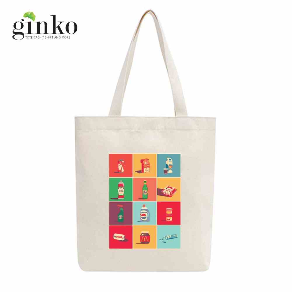 [Mã BMLTA35 giảm đến 35K đơn 99K] Túi tote vải mộc GINKO dây kéo in hình pop art retro M107