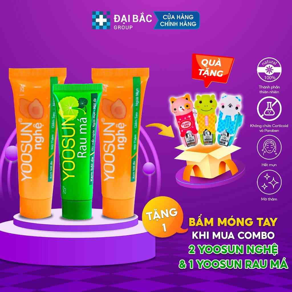 [MUA 3 TẶNG 1]Combo 3 tuýp kem dịu mẩn ngứa, ngừa mụn, giảm thâm YOOSUN Nghệ, Rau ma- Tặng 1 gương mini xinh xắn giá 15k