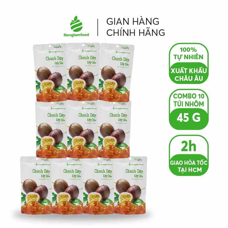 Combo 10 túi Chanh Dây sấy dẻo Nonglamfood 45g | Healthy Snack | Ăn vặt văn phòng | Trái cây sấy dẻo tốt cho sức khỏe