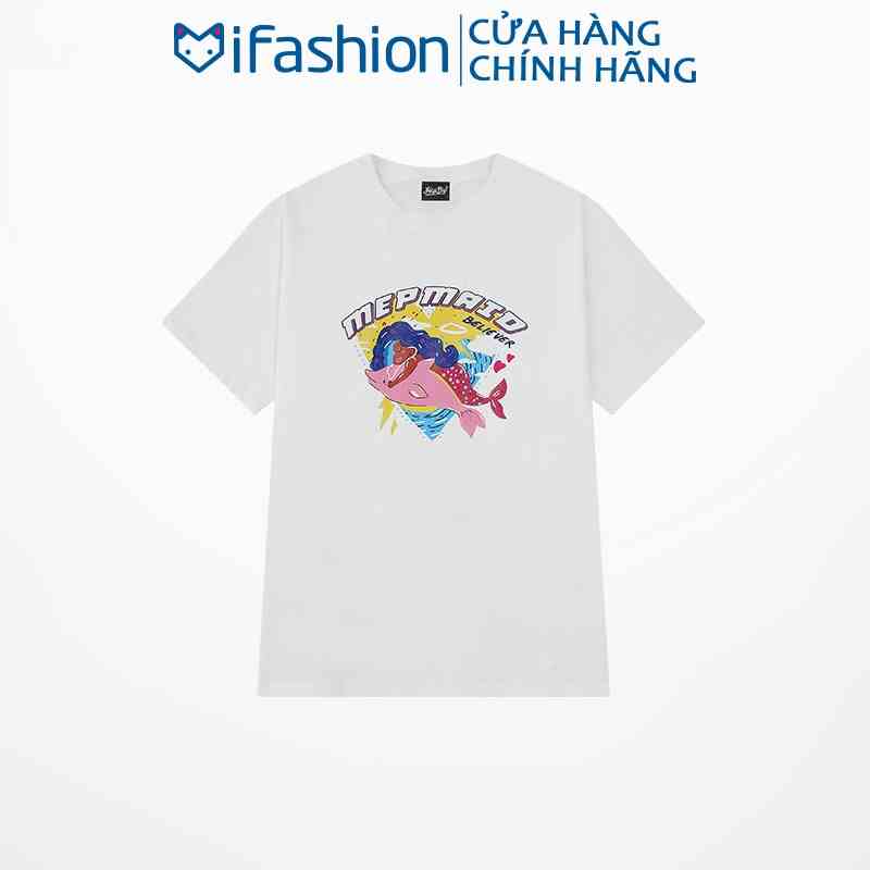 Áo thun tay lỡ IFASHION 100% cotton dáng unisex form rộng in hình nàng tiên cá mepmaid N085