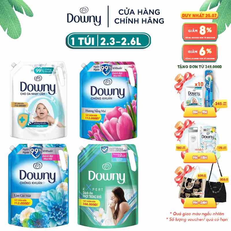 Nước Xả Vải Downy Nhiều Mùi Hương Túi 2.3L/ 2.35L