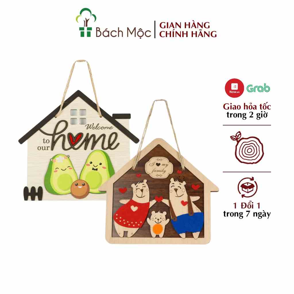 [Mã BMLTB200 giảm đến 100K đơn 499K] Bảng Gỗ Trang Trí Nhà Cửa BÁCH MỘC Chủ Đề Gia Đình Động Vật Đáng Yêu