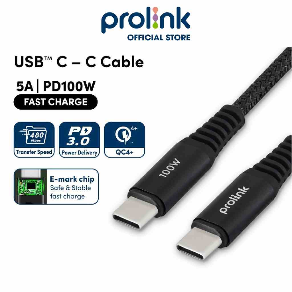 Dây sạc type C To C PROLiNK GCC_100_01 dài 2M, sạc siêu nhanh 100W, dành cho iPad, Macbook, Laptop, Samsung