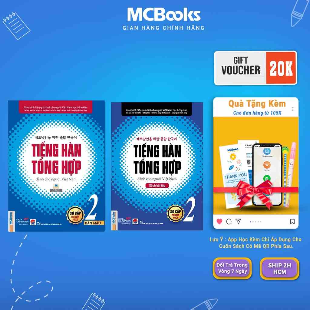 Sách - Combo Tiếng Hàn Tổng Hợp - Sơ Cấp 2 sách bài học và bài tập ( bản màu ) - Mcbooks