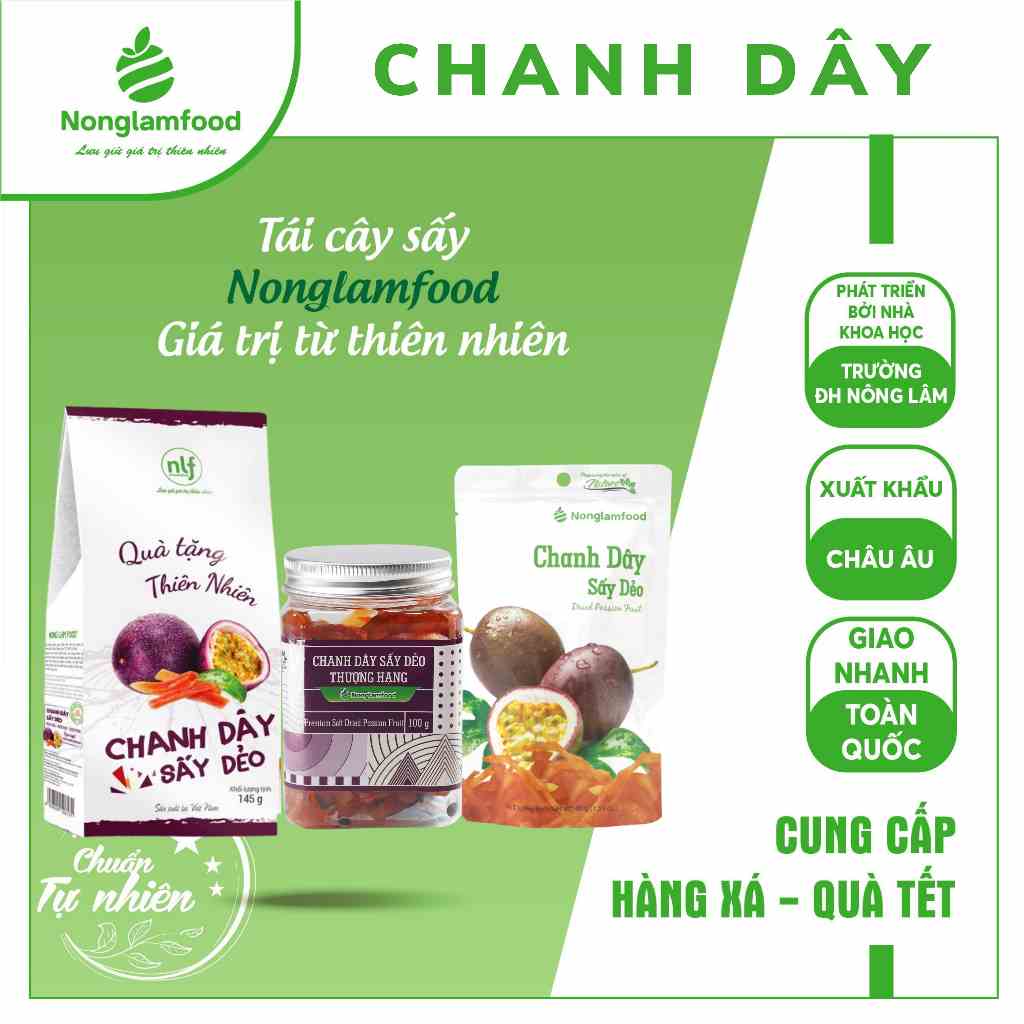 Trái cây sấy dẻo chanh dây Nông Lâm Food 145g, ăn vặt Healthy Snack