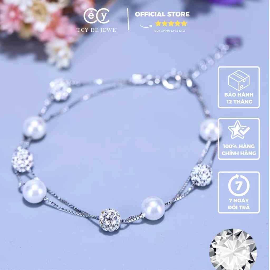 Lắc tay bạc/vòng tay bạc ý CECY nữ 925 pha lê Swarovski dây đôi,