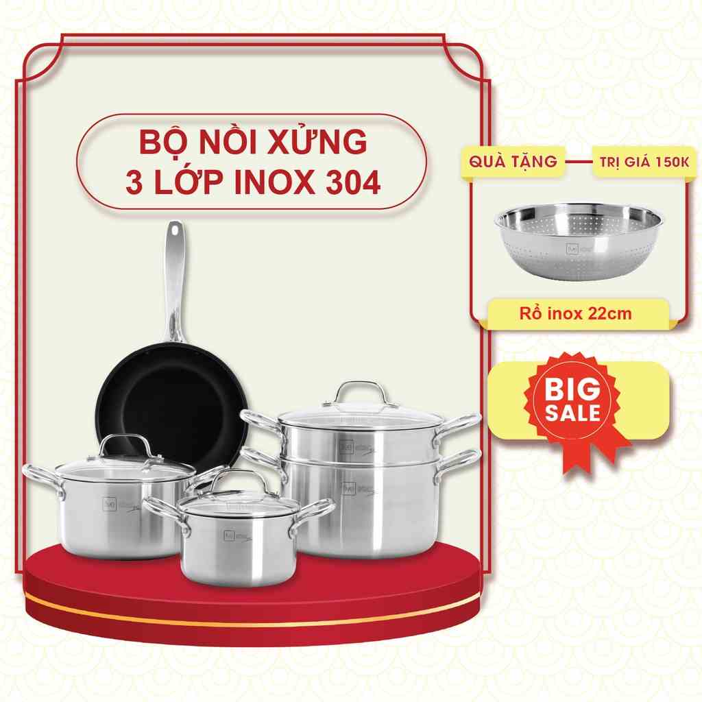 [ Mẫu mới nhất ] Bộ nồi chảo 3 lớp đáy liền inox 304 cao cấp Fivestar Plus dùng được mọi bếp , bảo hành 25 năm