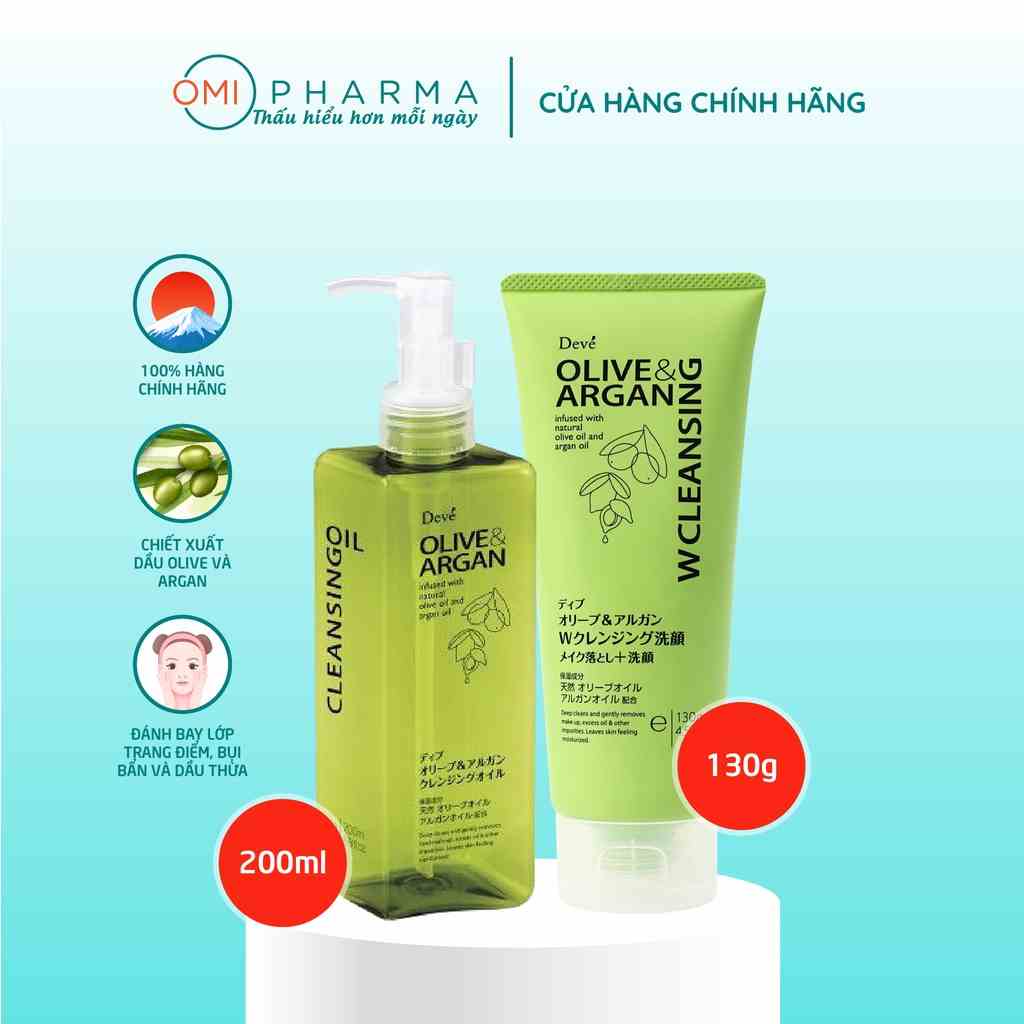 Combo Dầu Tẩy Trang Và Sữa Rửa Mặt Deve Chiết Xuất Dầu Olive & Argan