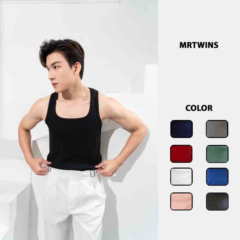 Áo Thun Ba Lỗ Tank Top Nam Cổ Vuông Cotton Tăm Gân Tôn Dáng Thương Hiệu Mr Twins