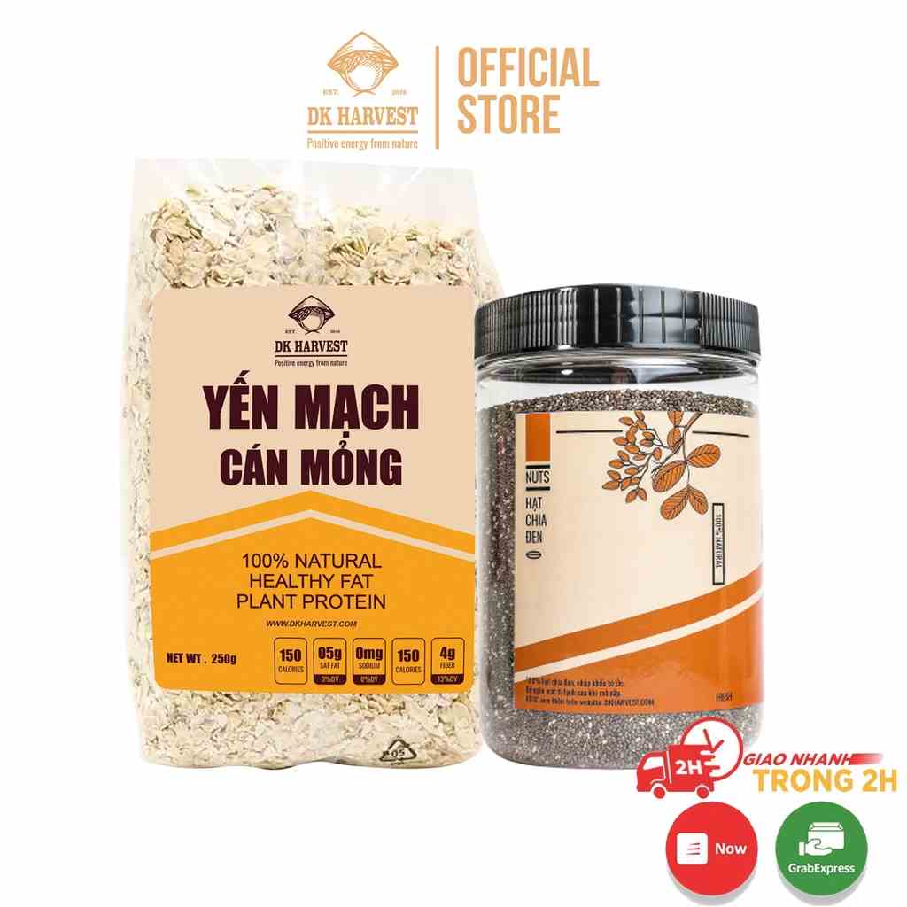 COMBO TIẾT KIỆM - 500g Yến Mạch Cán Dẹt Nguyên Chất + 300g Hạt chia Úc giảm cân DK Harvest (Giảm Cân, Hữu Cơ, Nhập Khẩu)