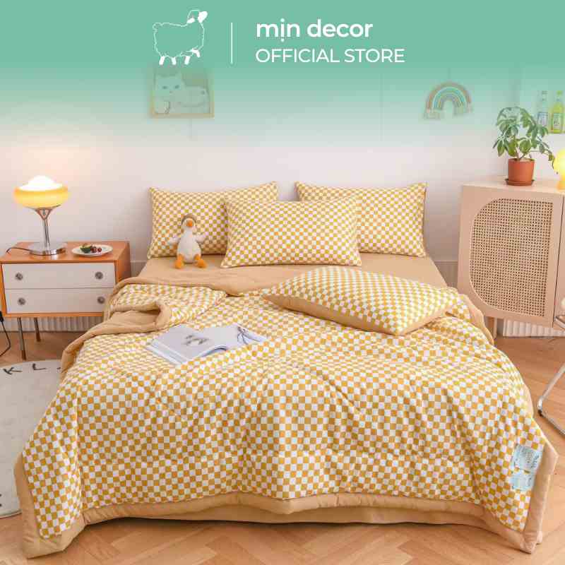 Bộ chăn trần hè ga gối cotton đũi Mịn Decor họa tiết mềm mịn