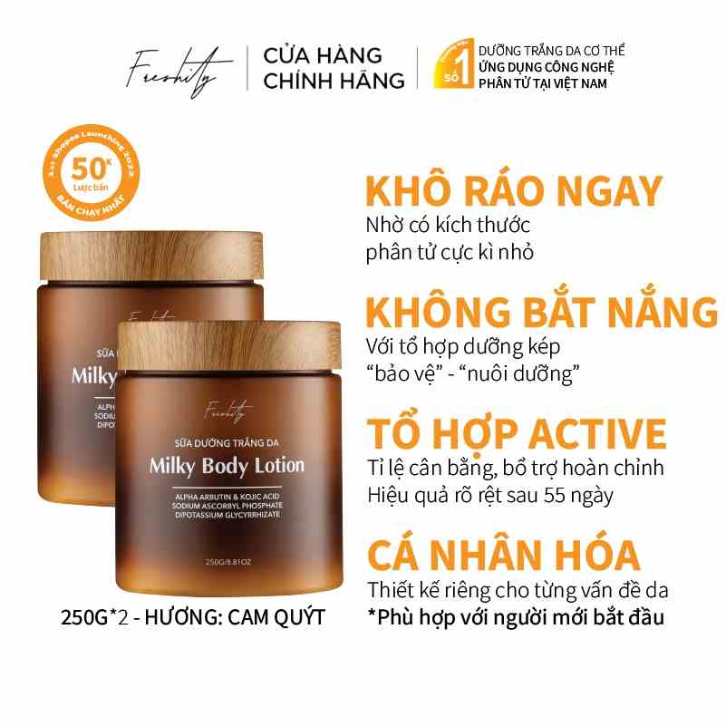 Combo 2 Sữa dưỡng trắng da Milky Body Lotion Freshity 250g