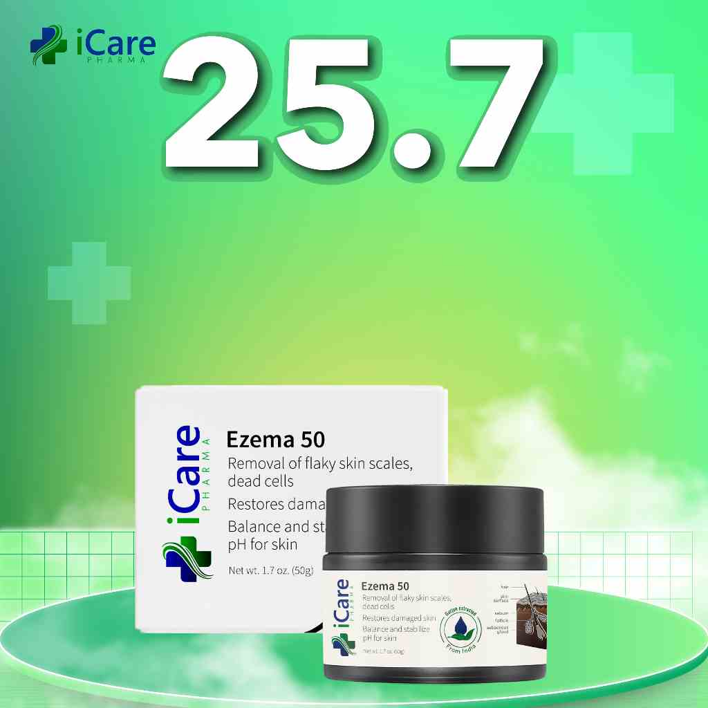 Sản Phẩm Ezema 50 | Thương Hiệu iCare Pharma | Hỗ Trợ Loại Bỏ Nấm Da Đầu Bong Tróc Vảy Trắng | Chiết Xuất Gurjun Ấn Độ