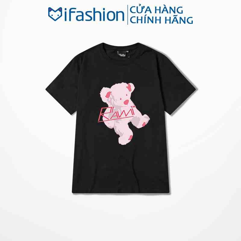 Áo thun tay lỡ iFashion 100% cotton dáng unisex form rộng in hình gấu rawi M001