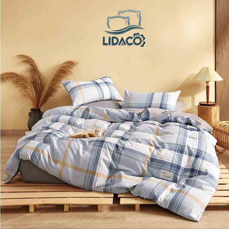 Bộ chăn ga giường cotton tici kẻ LIDACO cotton đũi kẻ dày decor phòng ngủ vintage đủ mọi cỡ nệm