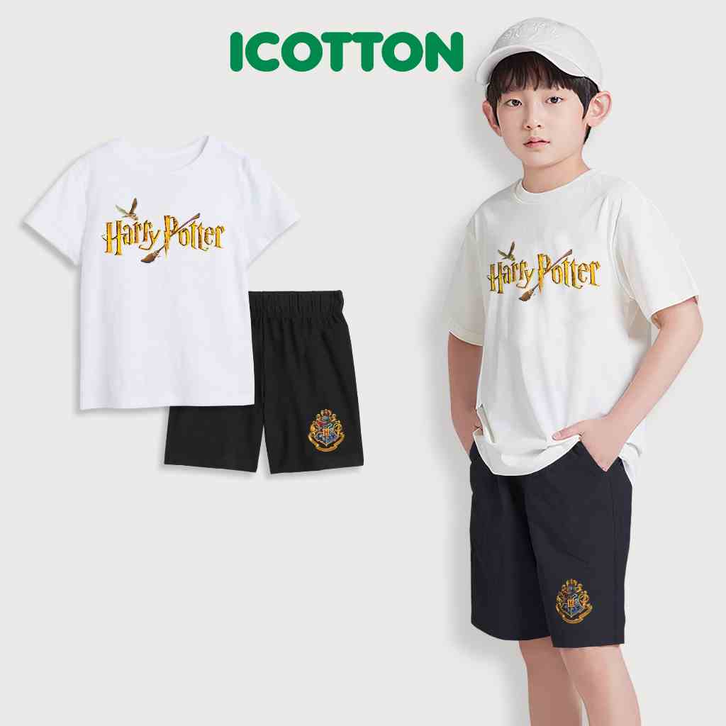 [Mã BMLTB35 giảm đến 35K đơn 99K] Bộ cộc tay bé trai Icotton hình HarryPotter màu Trắng