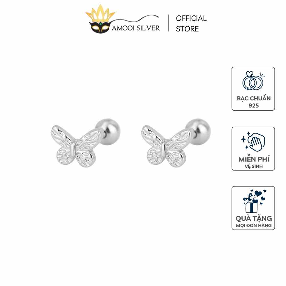 [Mã BMLT35 giảm đến 35K đơn 99K] Bông tai bạc S925 hình con bướm chui vặn - Amooi Silver AB201