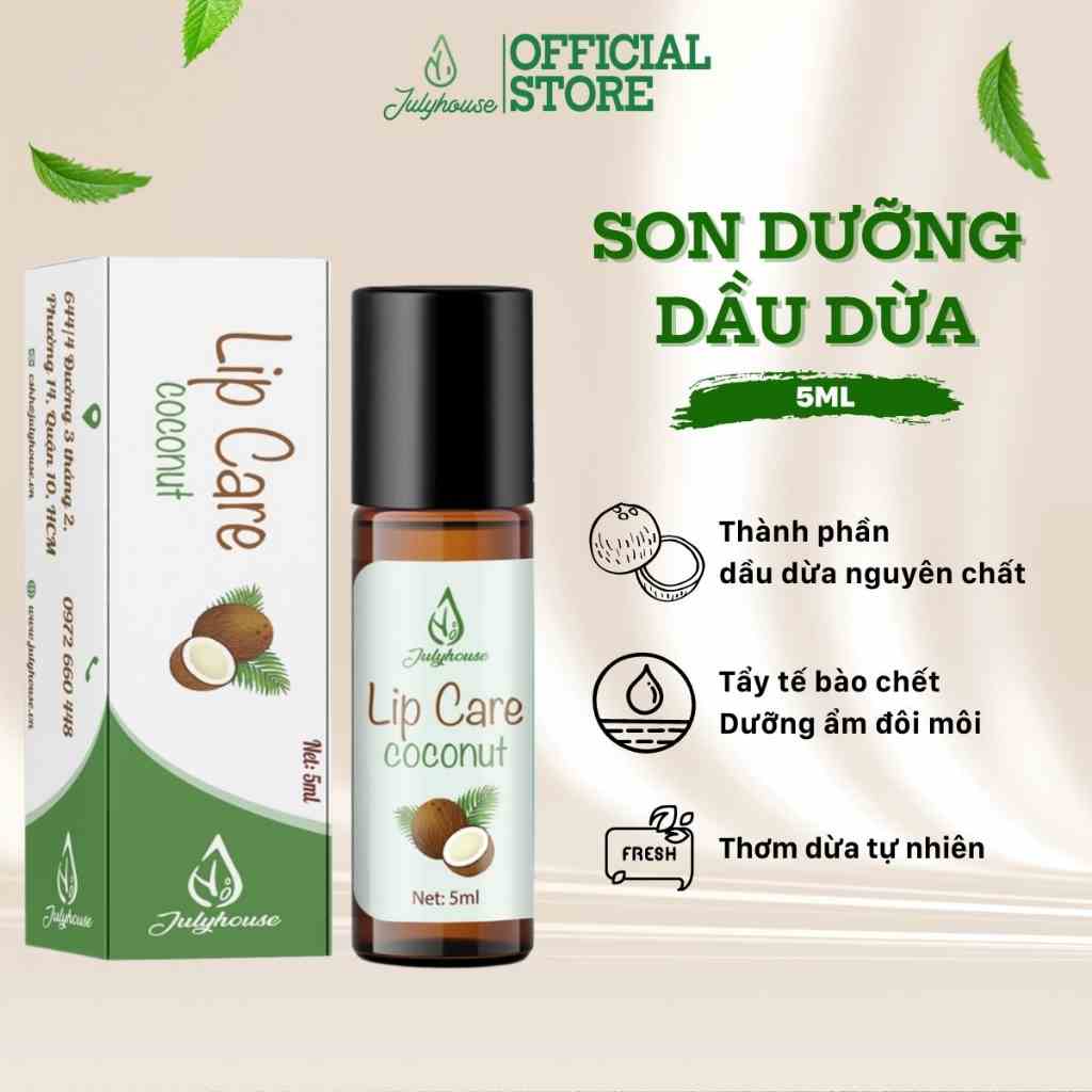 Son dưỡng dầu dừa 5ml JULYHOUSE, dưỡng môi mềm mịn