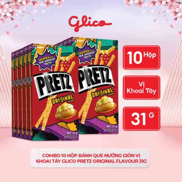 [Mã BMLTB35 giảm đến 35K đơn 99K] Combo 10 hộp Bánh que nướng vị khoai tây GLICO Pretz Original Flavour 31g