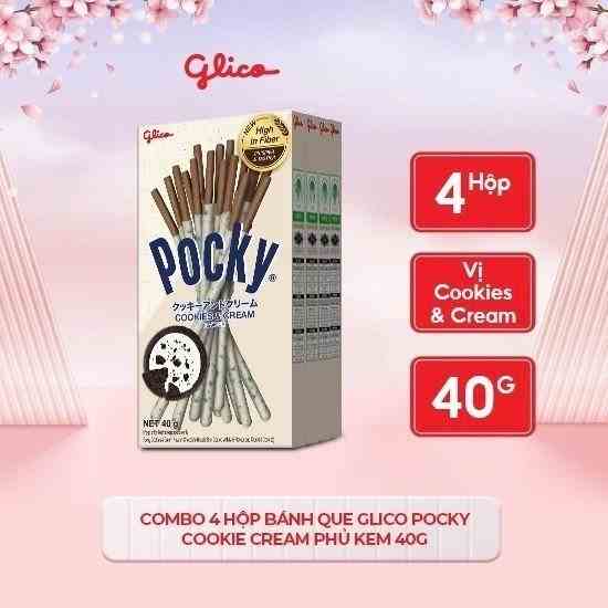 [Mã BMLTB35 giảm đến 35K đơn 99K] Combo 4 hộp Bánh que Glico Pocky Cookies & Cream phủ kem 40g