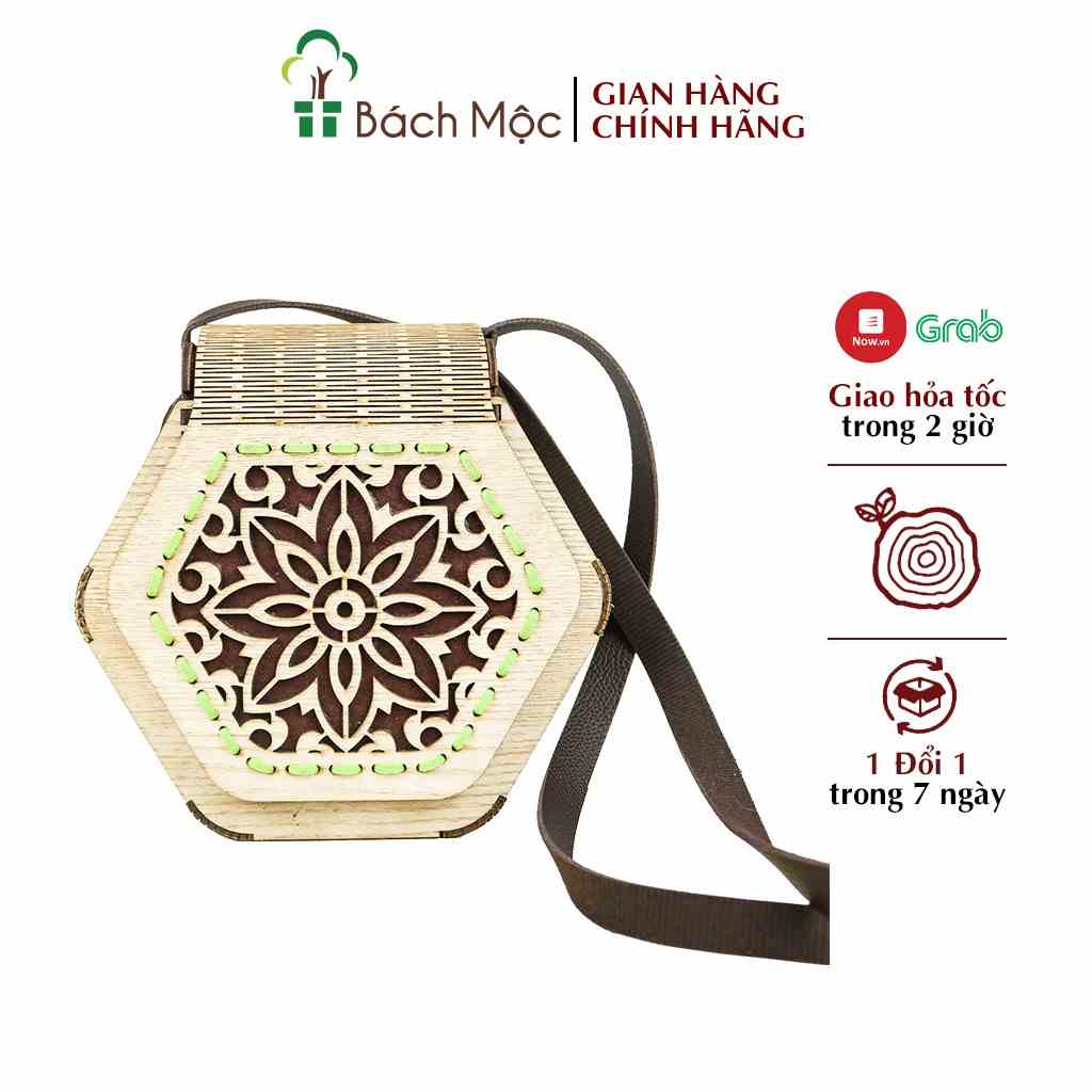 [Mã BMLTB200 giảm đến 100K đơn 499K] Túi Xách Gỗ Vintage BÁCH MỘC Hình Lục Giác Họa Tiết Độc Lạ