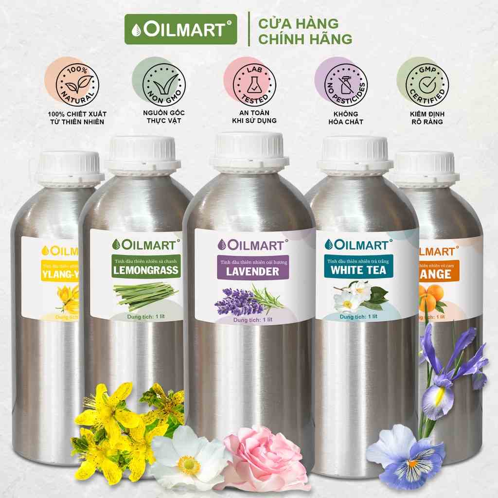 Tinh Dầu Xông Phòng Dung Tích Lớn 1 Lít Oilmart Essential Oils Xông Phòng, Đuổi Muỗi, Thư Giãn, Thoải Mái, Dễ Ngủ