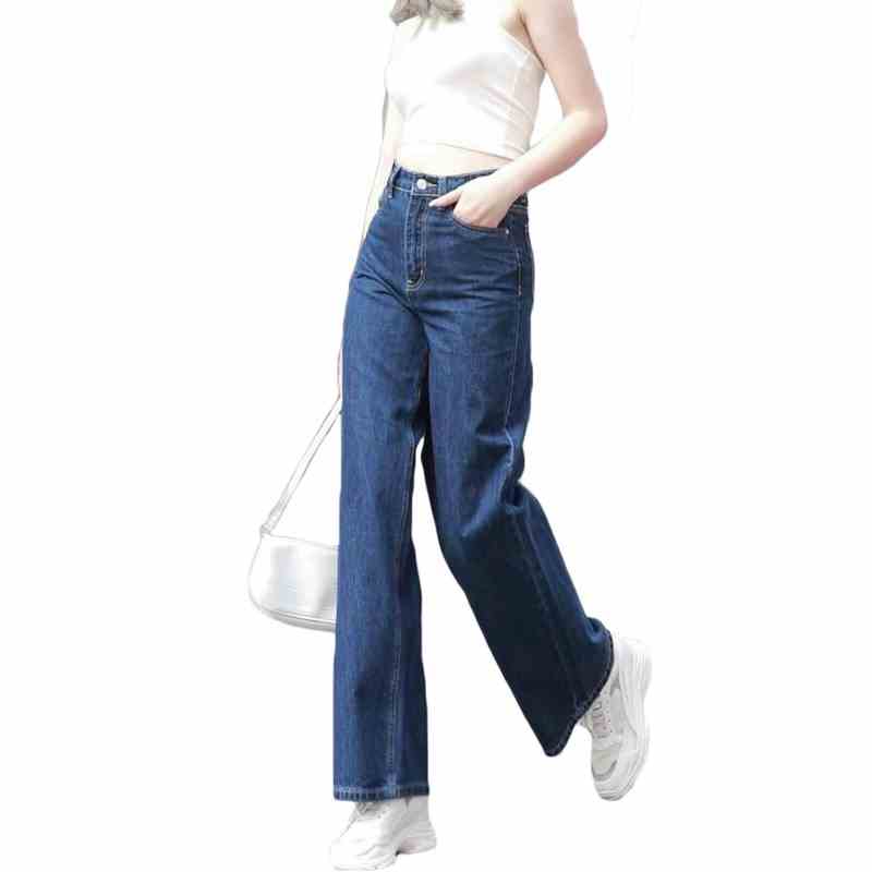 Quần baggy jean nữ JL JohnsonLi lưng cao dáng rộng,kết nút MS190