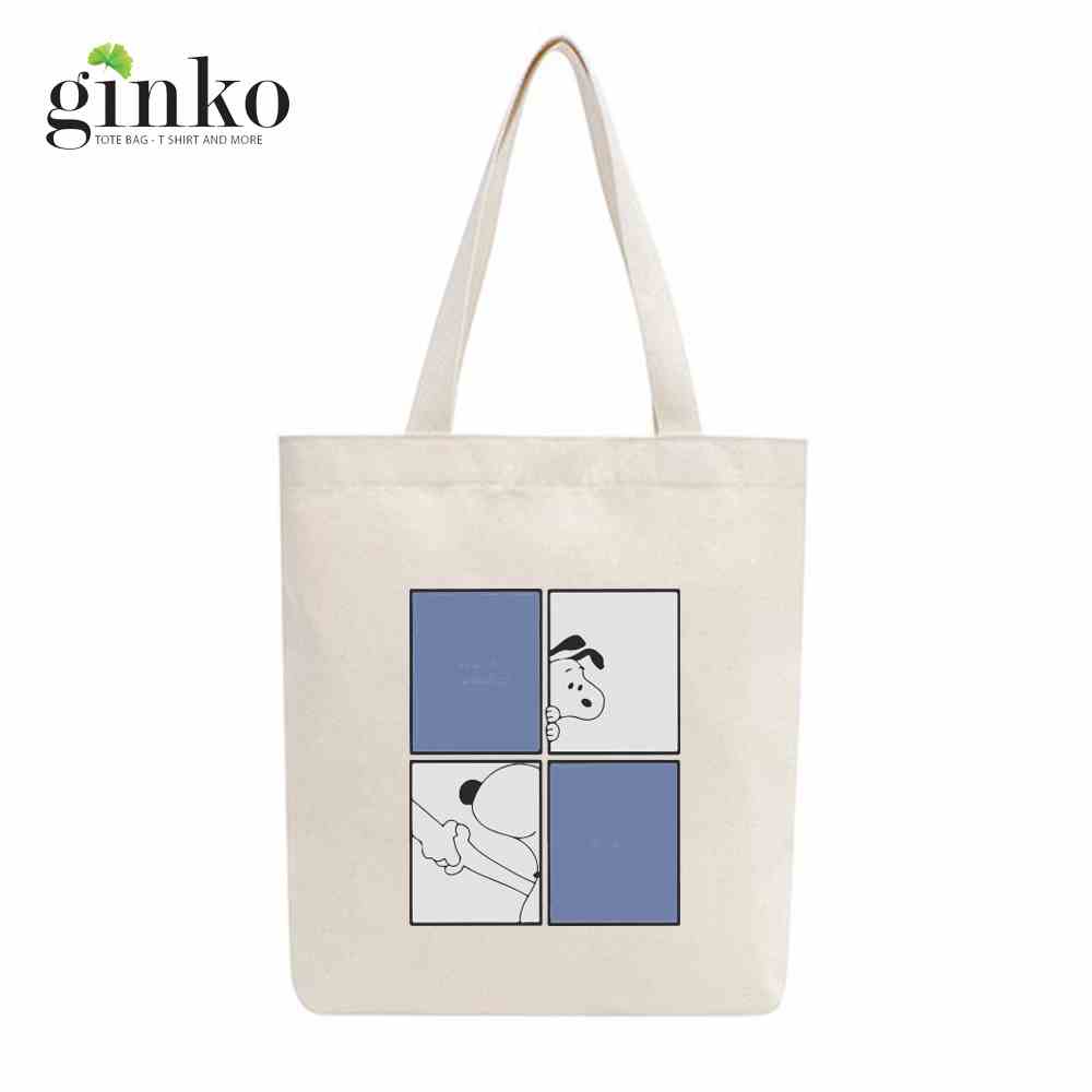 [Mã BMLTA35 giảm đến 35K đơn 99K] Túi tote vải mộc GINKO dây kéo in hình Snoopy and Friends M103