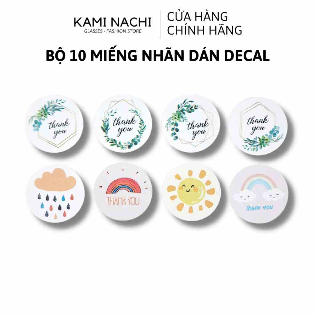 Bộ 10 miếng nhãn dán decal hình tròn chữ cảm ơn KAMI NACHI