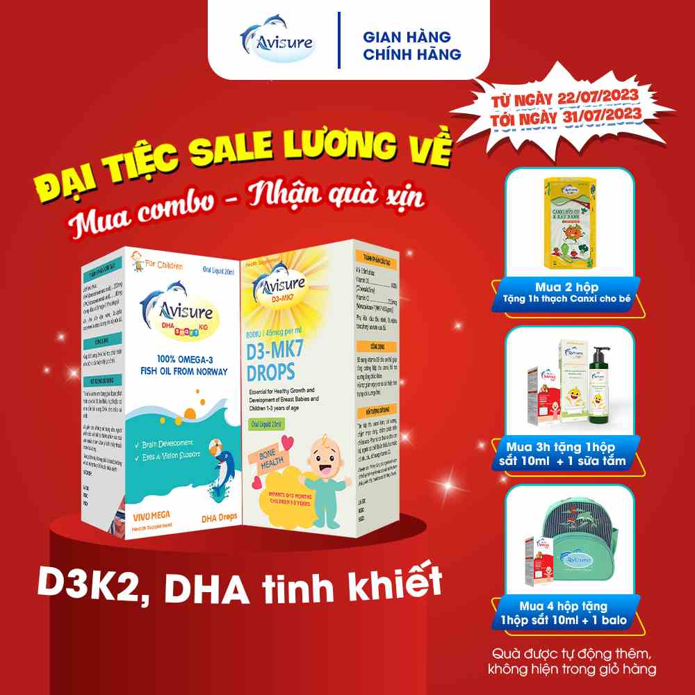 Combo Avisure D3MK7 và Avisure DHA smart kid hỗ trợ bé cao lớn, thông minh, mắt sáng