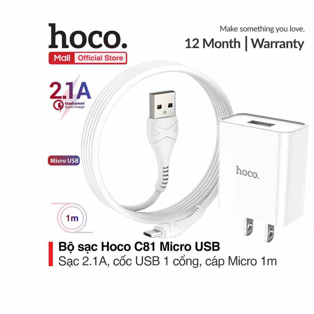 Bộ sạc điện thoại Hoco C81 Micro USB sạc nhanh 2.1A Max, chân cắm tiêu chuẩn ( củ kèm cáp Micro )