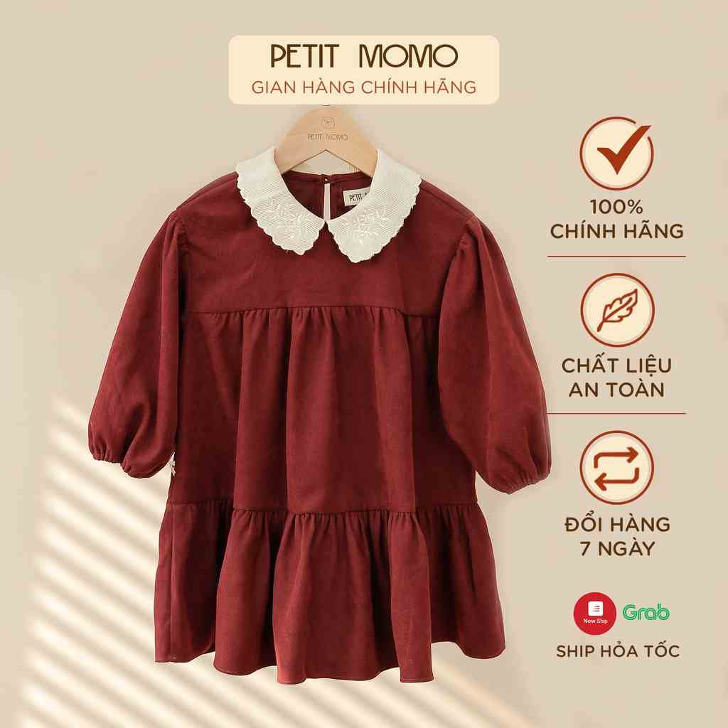 Váy Bé Gái 1-6 Tuổi Vải Nhung Chéo Cao Cấp PETIT MOMO Họa Tiết Nấm Pha Cổ Thêu Tinh Tế H098