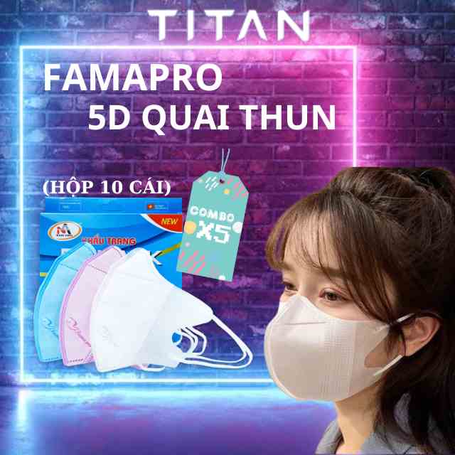 Combo 5 hộp khẩu trang y tế kháng khuẩn 3 lớp Famapro 5D Mask (10 cái/ hộp )