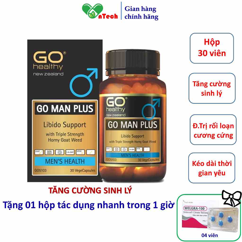 Viên uống Go Healthy Go Man Plus tăng cường sinh lý cải thiện tình trạng xuất tinh sớm rối loạn cương dương hộp 30 viên