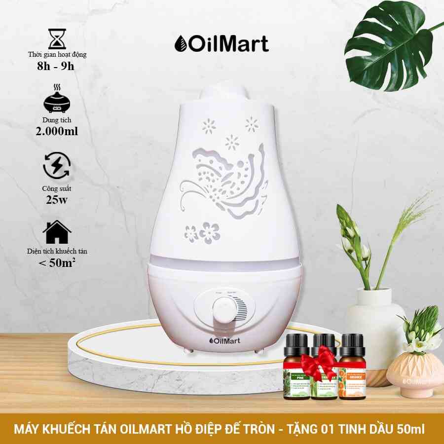 Máy Khuếch Tán Tinh Dầu Oilmart Công Suất Lớn Hồ Điệp Đế Tròn 25W 2000ml