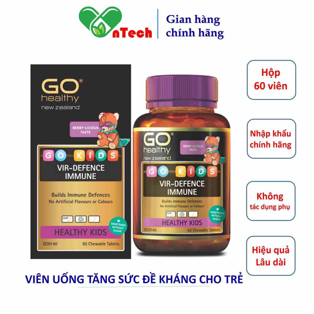 Tăng cường sức đề kháng Go Healthy VIR-DEFENCE IMMUNE tăng cường hệ miễn dịch giúp bé phát triển toàn diện hộp 60 viên