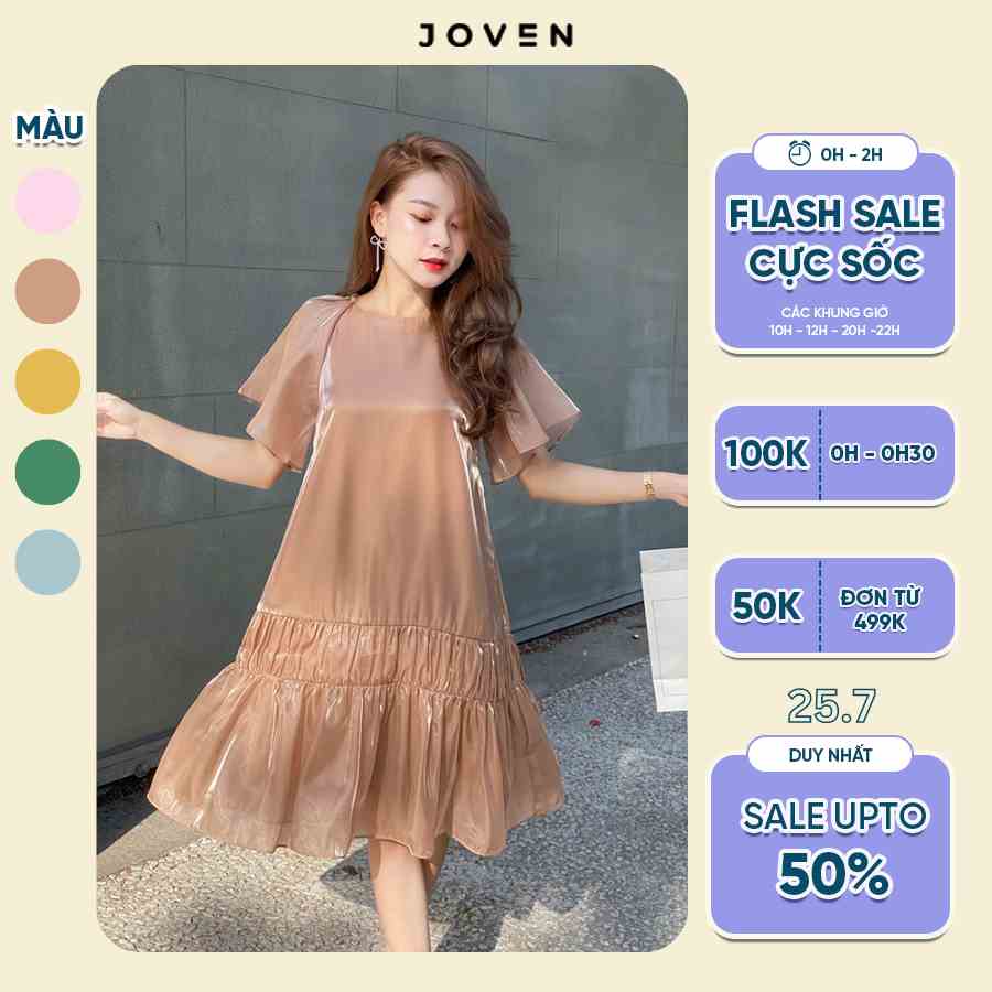 Đầm cánh tiên sang chảnh lụa organza cao cấp JOVEN, thiết kế tầng xòe suông dáng ngắn, đi biển đi cafe dạo phố