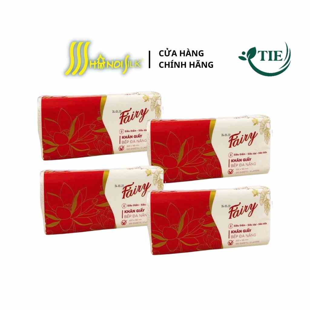 Combo 4 Bịch x 100 Tờ Khăn Giấy Lau Đa Năng, Khăn Lau Bếp FAIRY Dày Dai Thấm Hút Dầu Tốt, Lau Bếp, Lau Khô Chén Bát