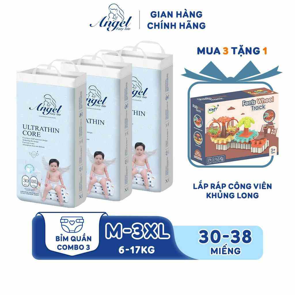 [Mã BMLTB35 giảm đến 35K đơn 99K] COMBO 3 Bỉm Quần ANGEL Absorbent Size M38 - L36 - XL34 - XXL32 - XXXL30