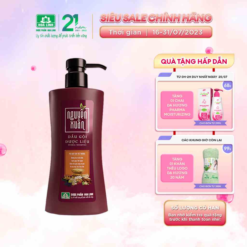 Dầu gội Dược liệu Nguyên Xuân nâu 350ml - Dành cho tóc thường - Tặng thêm 10% thể tích giá không đổi