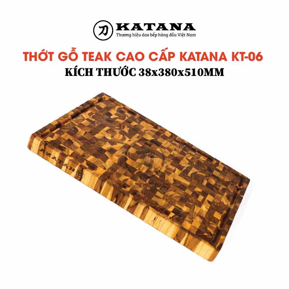 Thớt gỗ Teak KATANA hình chữ nhật KT06 380x510x38mm