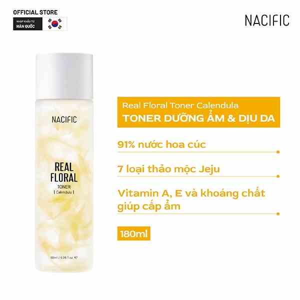 Nước hoa hồng dưỡng ẩm và làm dịu da Nacific Real Floral Toner Calendula 180ml